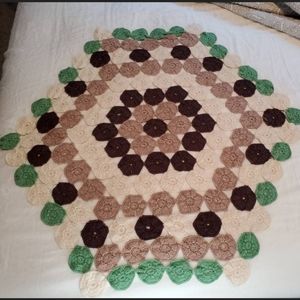 Large Granny Round Table Top Doily, Handmade Greens & Browns